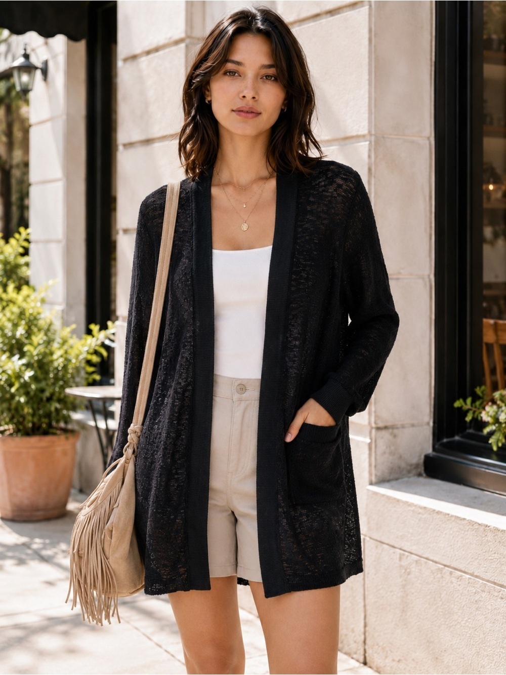 Urban Outfitters Silence + Noise Marled Black Longline Cardigan, Size XS